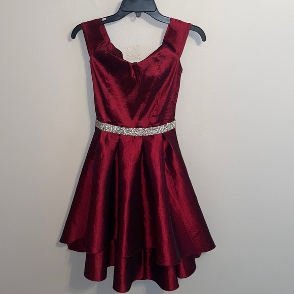 Duul.Ce small sweetheart off shoulder dress Diamond belt party homecoming red - Picture 1 of 11